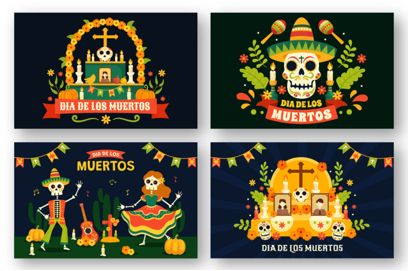 13-dia-de-muertos-vector-illustration