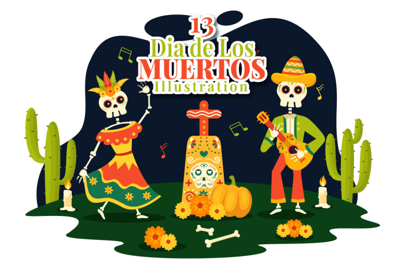 13-dia-de-muertos-vector-illustration