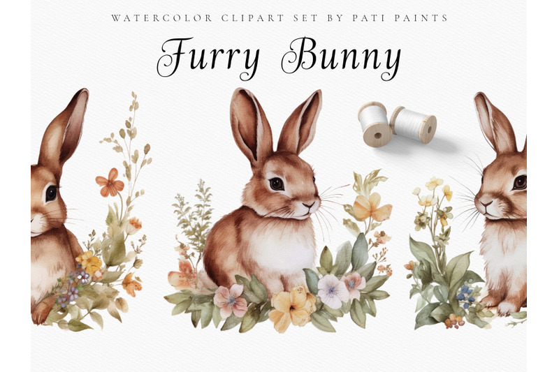 furry-bunny-watercolor-clipart-set