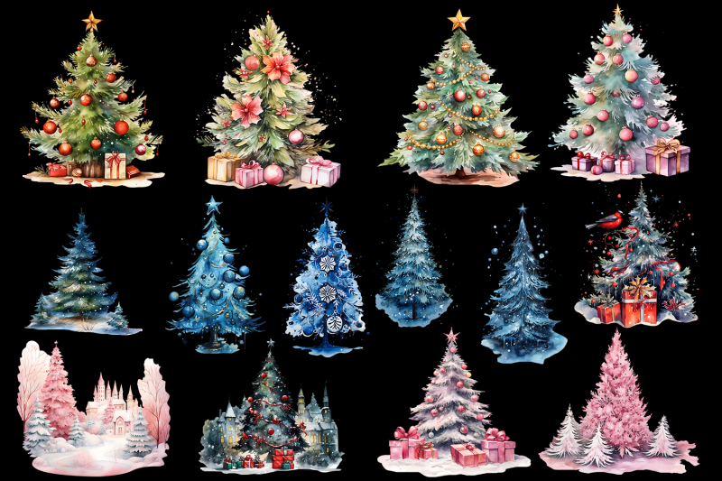 watercolor-christmas-tree-presents-sublimation-clipart