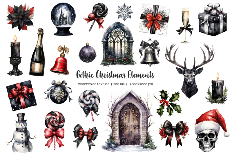 watercolor-gothic-christmas-clipart-alternative-dark-xmas-clip-art-creepy-christmas-black-and-red-colors-goth-christmas-seasonal-set
