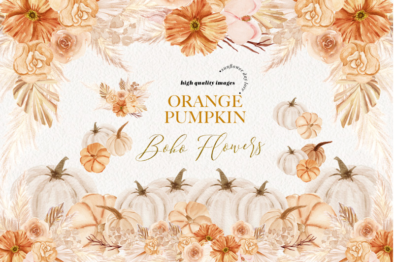 orange-pumpkin-dried-floral-pampas-grass-clipart