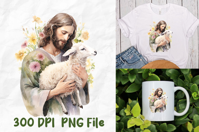 jesus-christ-protect-hold-sheep-flowers