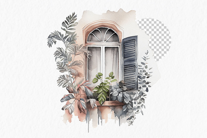 cozy-doors-windows-watercolor-clipart-png