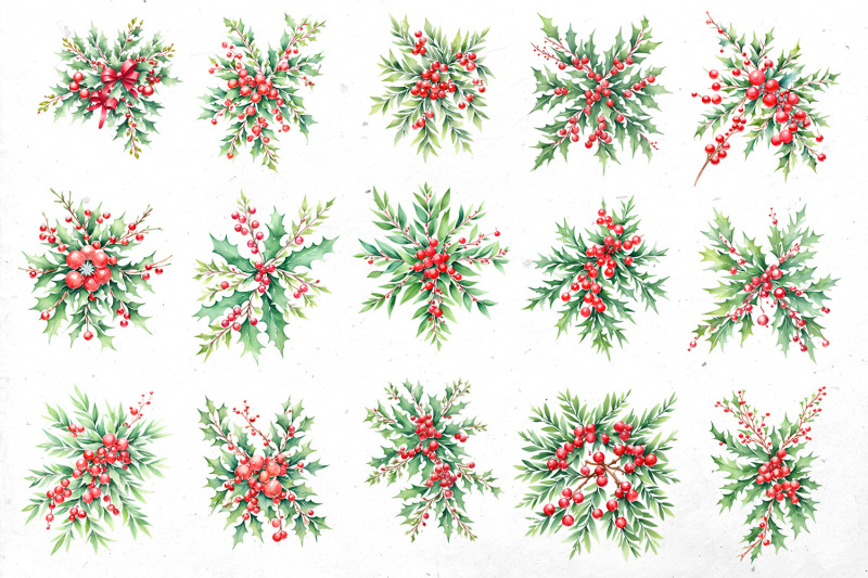 holly-jolly-watercolor-bundle-png-clipart-set