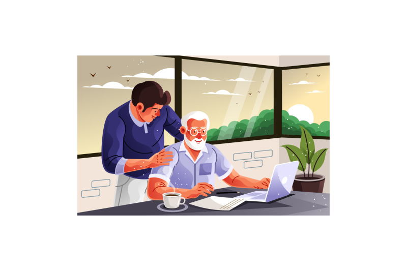 father-and-son-working-together-illustration