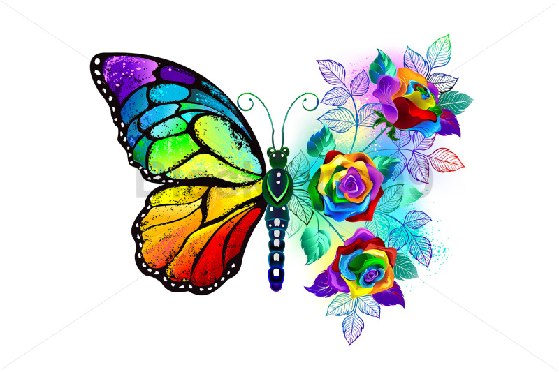 flower-butterfly-with-rainbow-roses