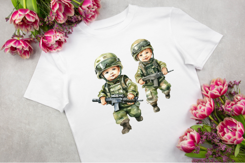 baby-military-army-watercolor-clipart-bundle