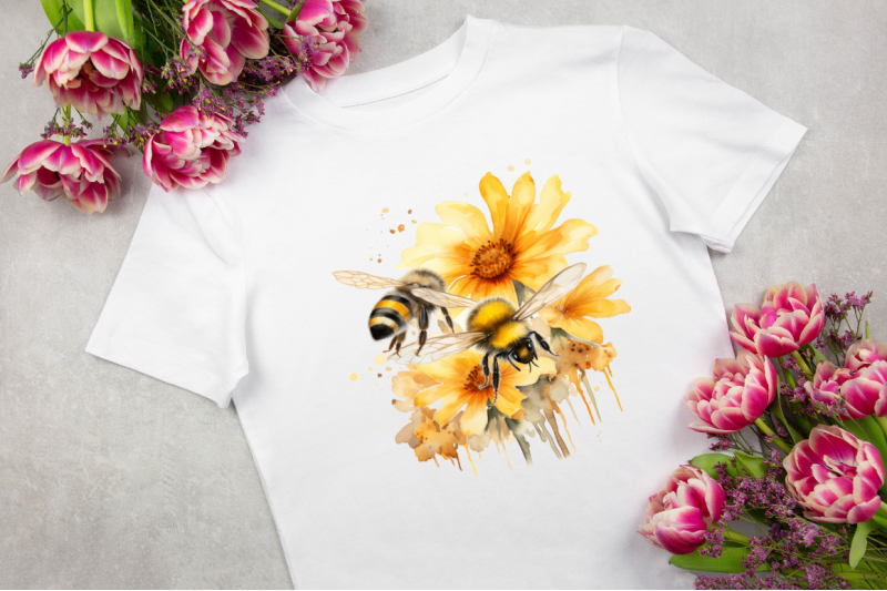 bee-and-flowers-watercolor-bundle