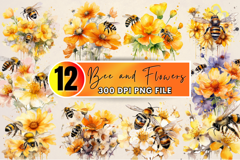 bee-and-flowers-watercolor-bundle