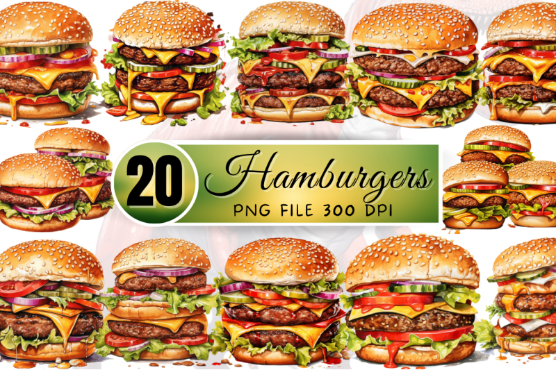 big-hamburgers-sublimation-clipart-bundle