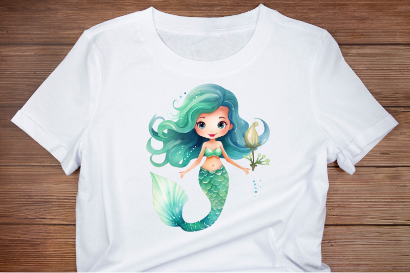 cute-mermaid-watercolor-clipart-bundle