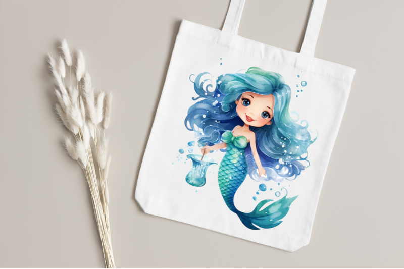 cute-mermaid-watercolor-clipart-bundle