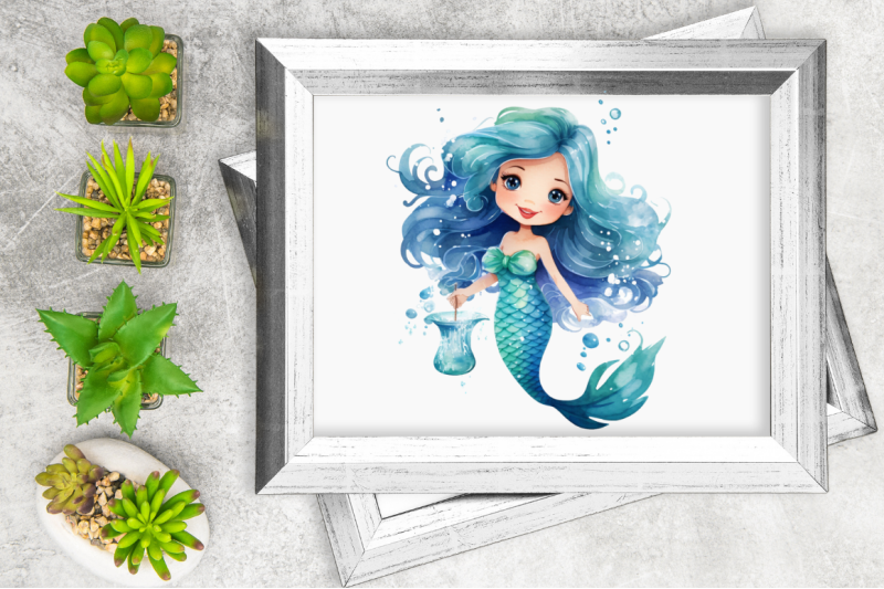 cute-mermaid-watercolor-clipart-bundle