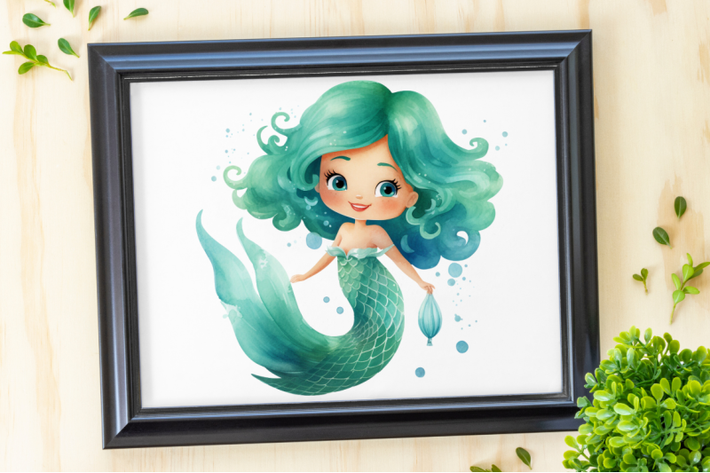 cute-mermaid-watercolor-clipart-bundle