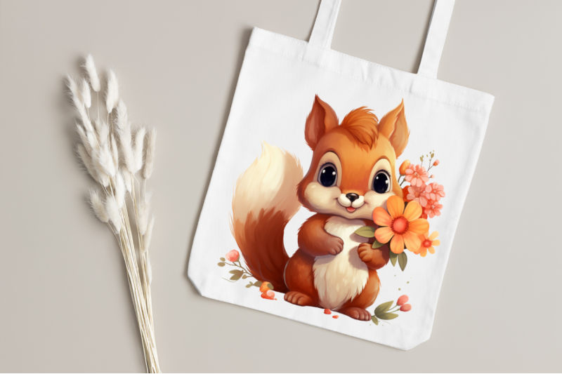 cute-squirrel-with-flowers-clipart-bundle