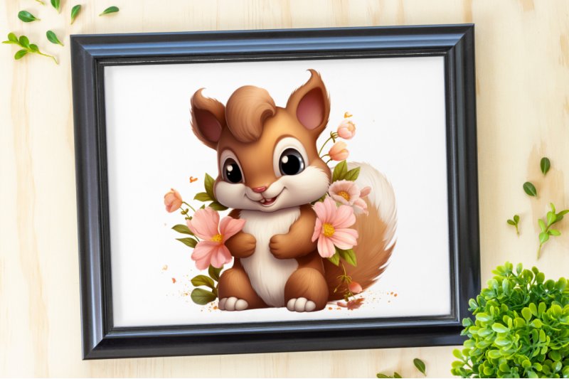 cute-squirrel-with-flowers-clipart-bundle