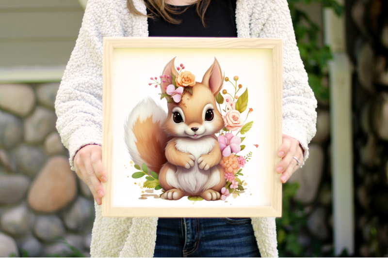 cute-squirrel-with-flowers-clipart-bundle