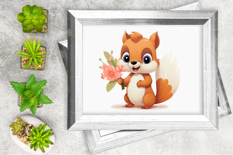 cute-squirrel-with-flowers-clipart-bundle