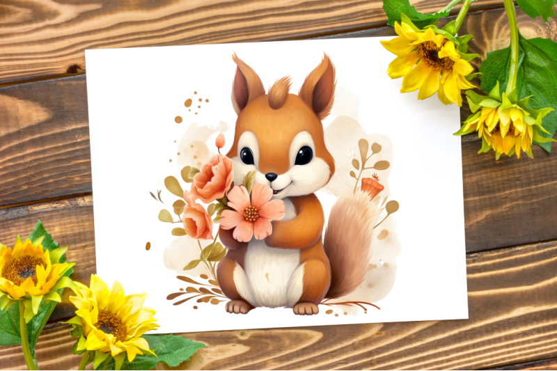 cute-squirrel-with-flowers-clipart-bundle