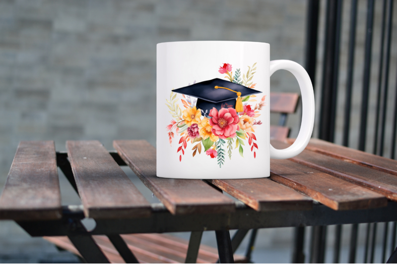 floral-graduation-caps-sublimation-clipart-bundle