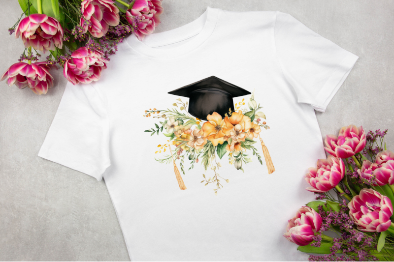 floral-graduation-caps-sublimation-clipart-bundle