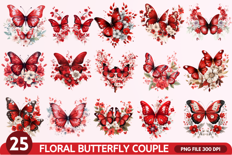 floral-red-butterfly-couple-clipart-bundle