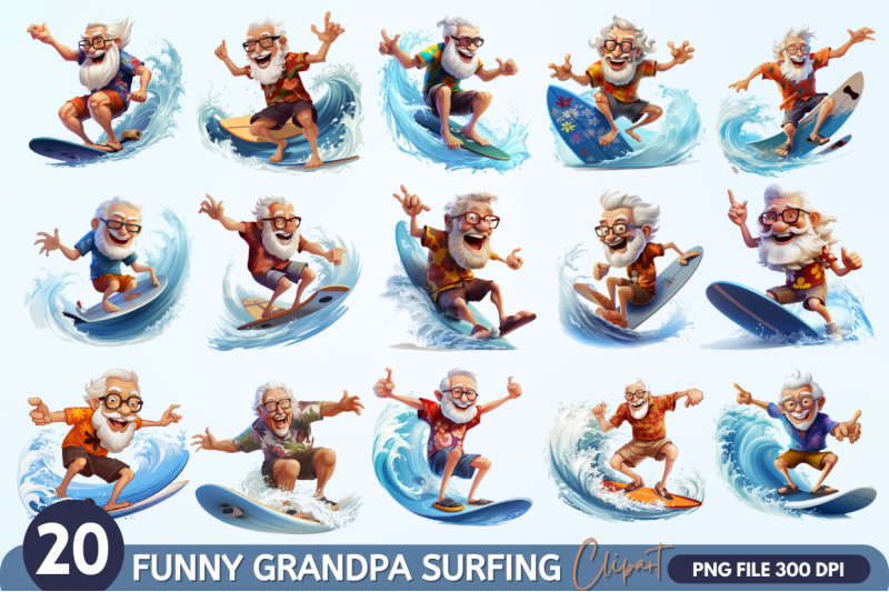 funny-grandpa-surfing-clipart-bundle