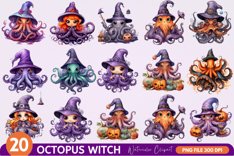 octopus-witch-sublimation-clipart-bundle