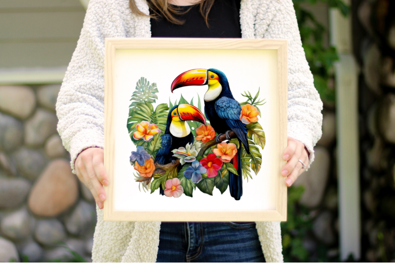 toucans-in-rainforest-sublimation-clipart-bundle