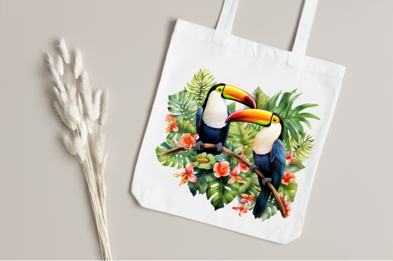 toucans-in-rainforest-sublimation-clipart-bundle