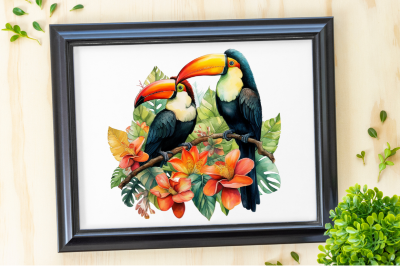 toucans-in-rainforest-sublimation-clipart-bundle