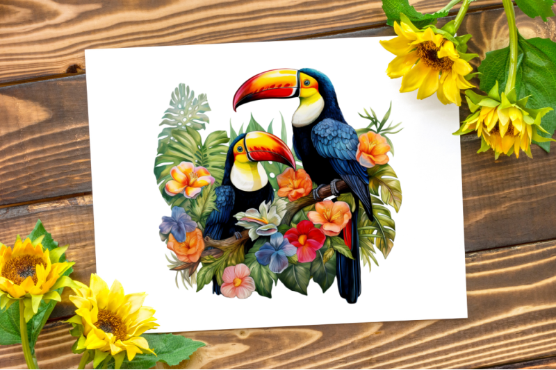 toucans-in-rainforest-sublimation-clipart-bundle