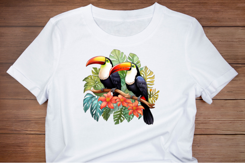 toucans-in-rainforest-sublimation-clipart-bundle