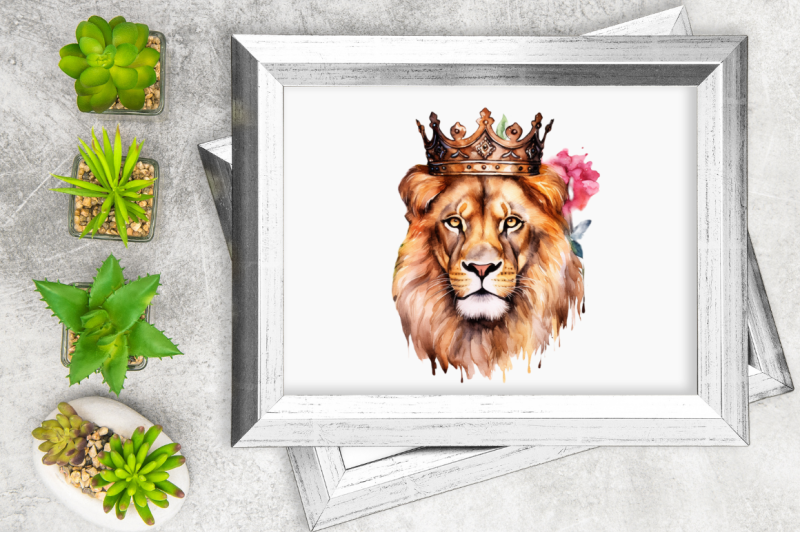 watercolor-king-lion-sublimation-clipart-bundle