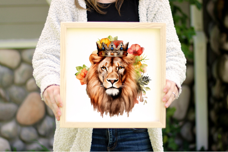 watercolor-king-lion-sublimation-clipart-bundle