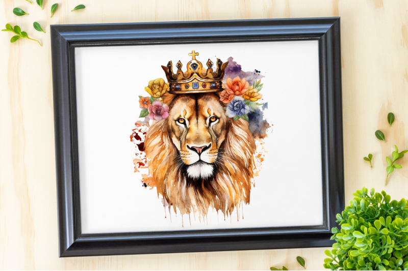 watercolor-king-lion-sublimation-clipart-bundle