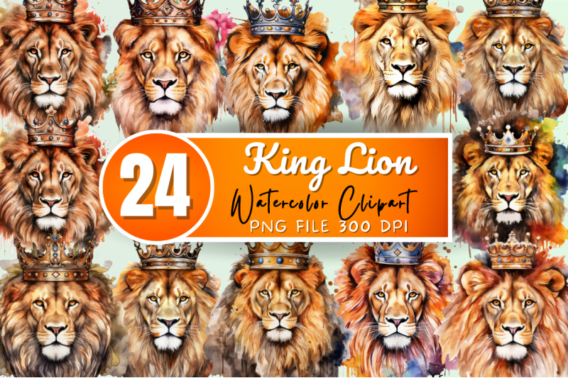 watercolor-king-lion-sublimation-clipart-bundle