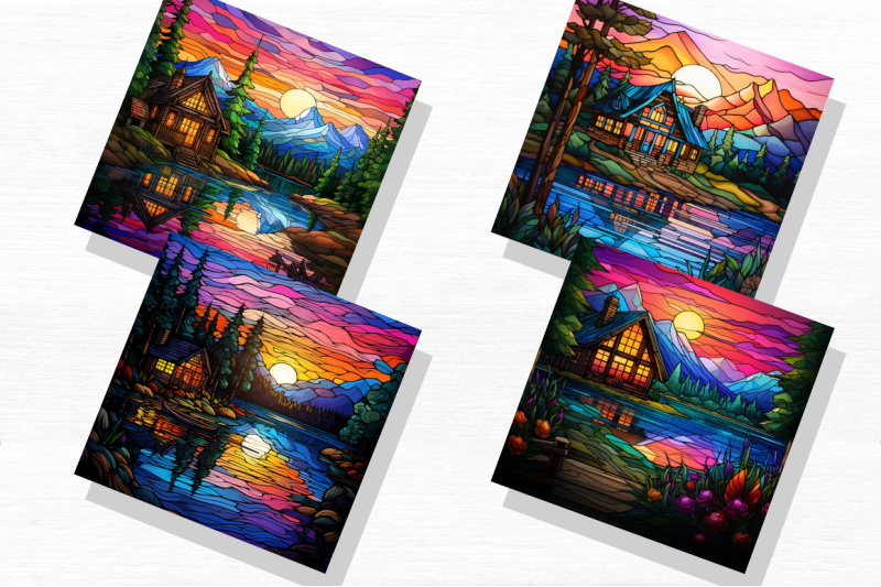 cabin-by-lake-stained-glass-backgrounds-bundle