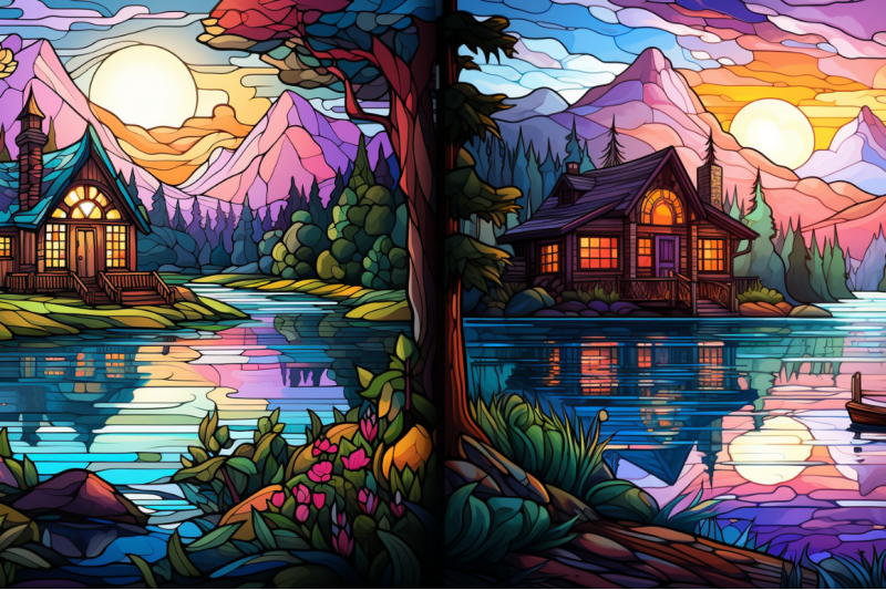 cabin-by-lake-stained-glass-backgrounds-bundle