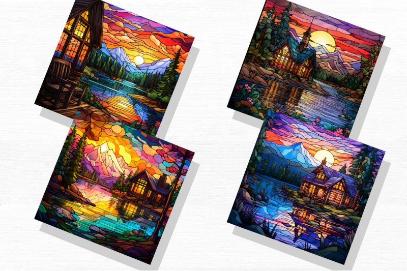 cabin-by-lake-stained-glass-backgrounds-bundle