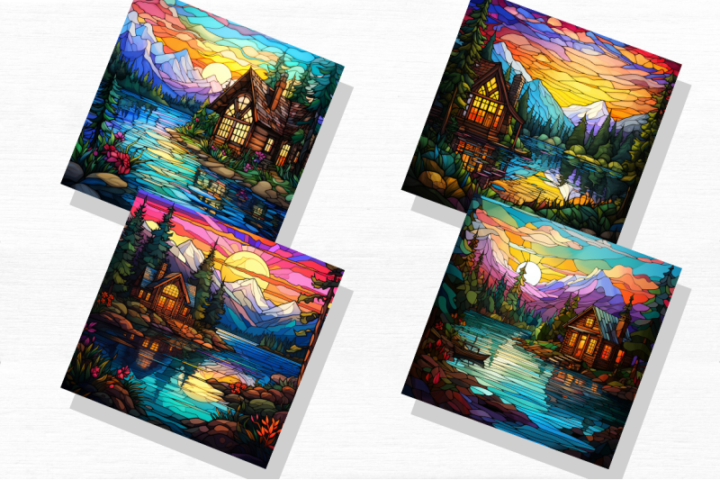 cabin-by-lake-stained-glass-backgrounds-bundle