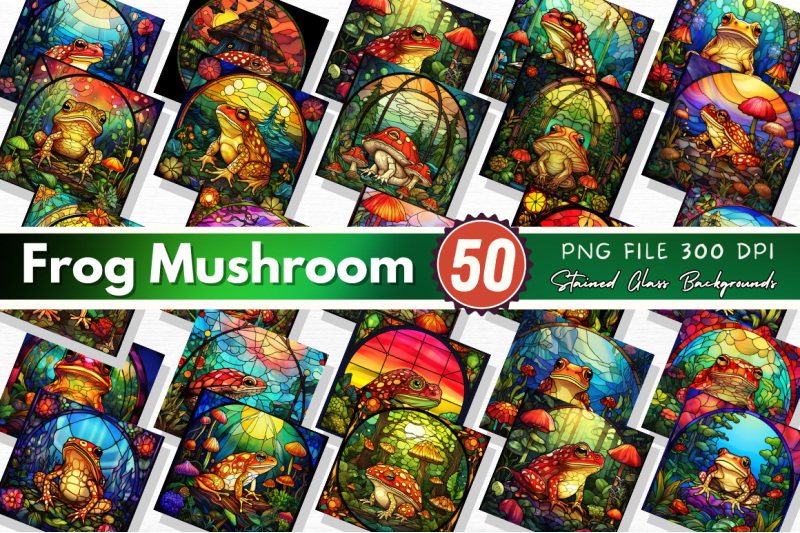 frog-mushroom-stained-glass-backgrounds-bundle