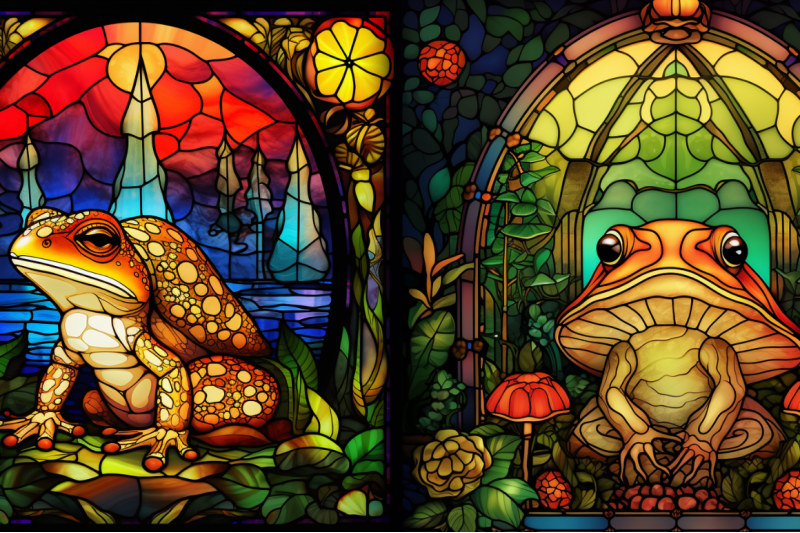 frog-mushroom-stained-glass-backgrounds-bundle