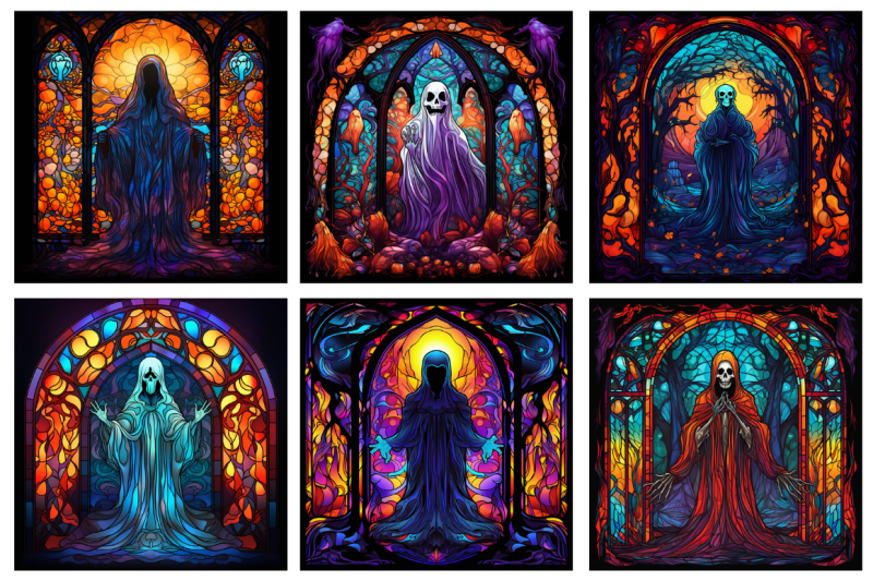 halloween-ghosts-stained-glass-clipart-png-bundle