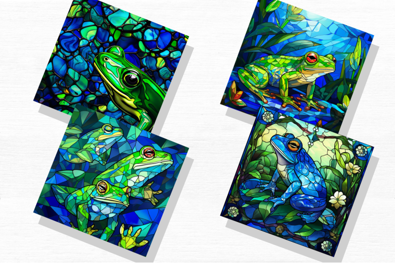 stained-glass-blue-green-frogs-clipart-bundle