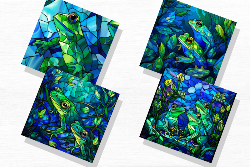 stained-glass-blue-green-frogs-clipart-bundle