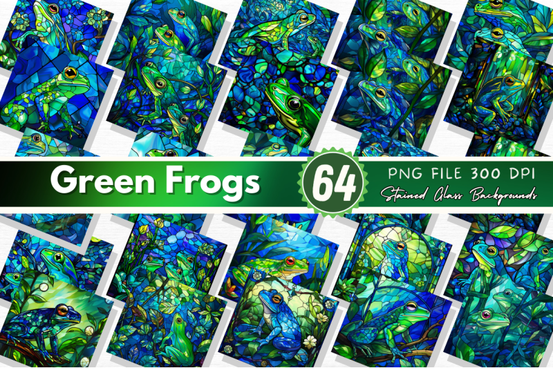 stained-glass-blue-green-frogs-clipart-bundle