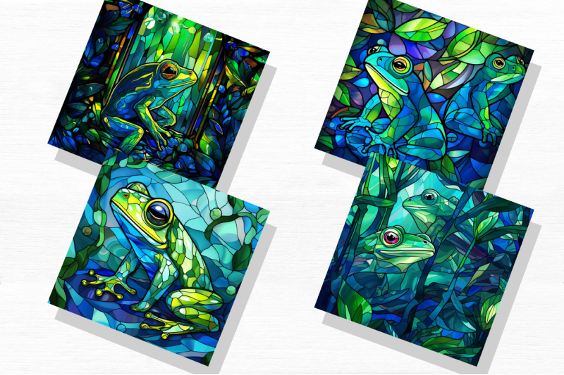 stained-glass-blue-green-frogs-clipart-bundle