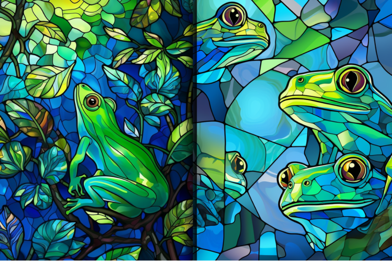 stained-glass-blue-green-frogs-clipart-bundle